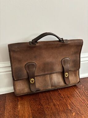 Vintage Genuine Coach Brown Leather Messenger Briefcase